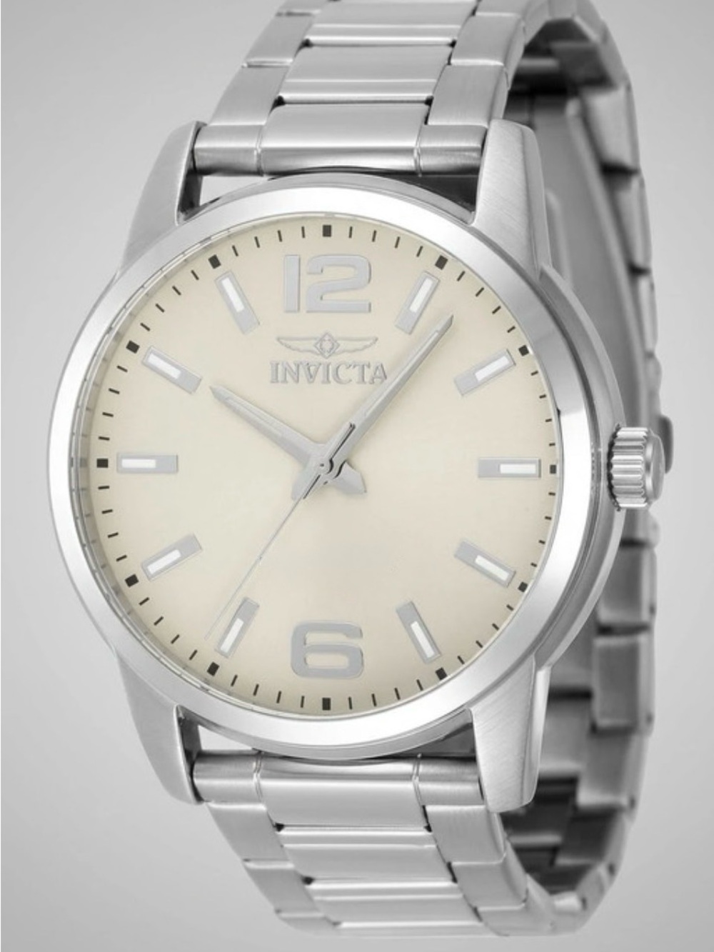 Invicta Silver Stainless Steel Watch with Cream Dial